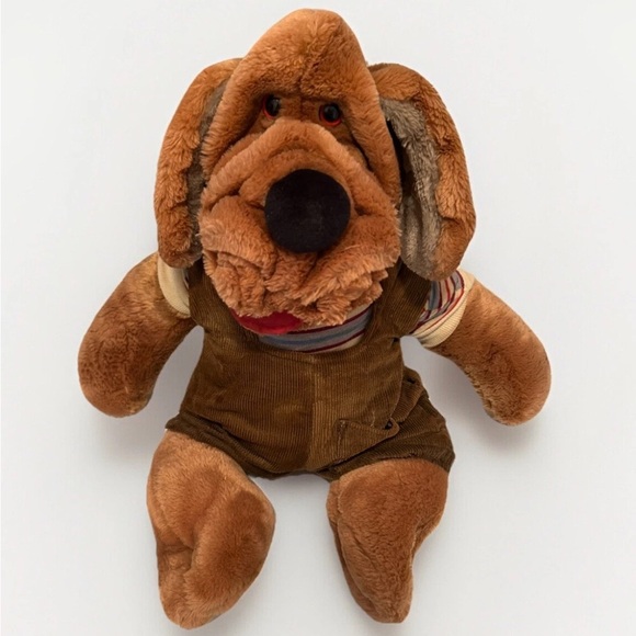 Vtg 1981 Ganz Bros Wrinkles The Dog Hand Puppet Plush Overalls Striped Large 17" - Picture 4 of 6